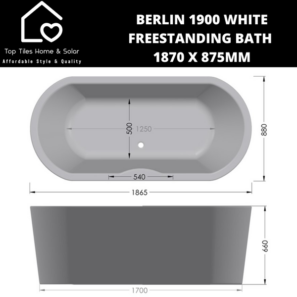Berlin 1900 White Freestanding Bath - 1870 x 875mm