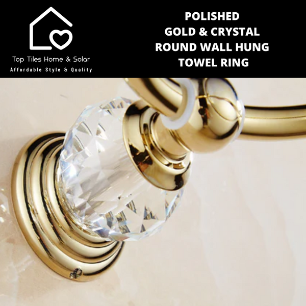 Polished Gold & Crystal Round Wall Hung Towel Ring