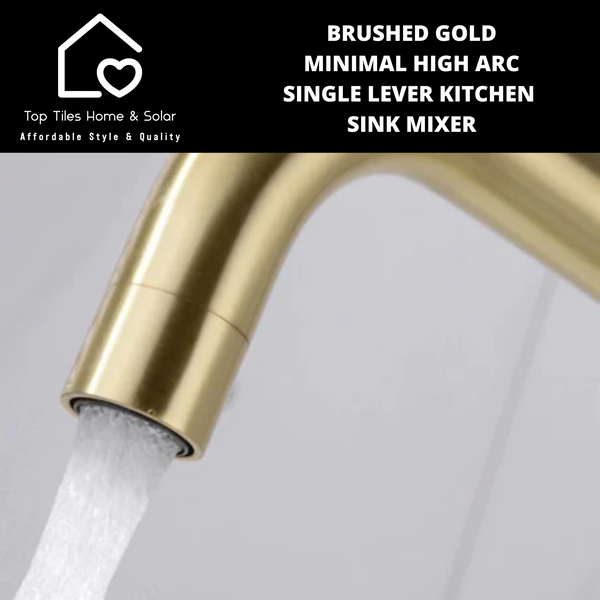 Brushed Gold Minimal High Arc Single Lever Kitchen Sink Mixer