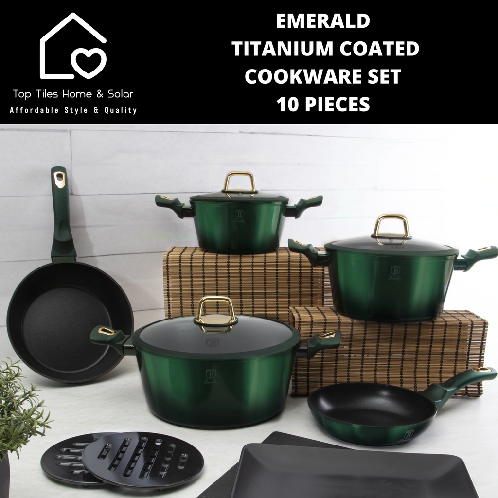 Emerald Titanium Coated Cookware Set - 10 Pieces – Top Tiles Home & Solar