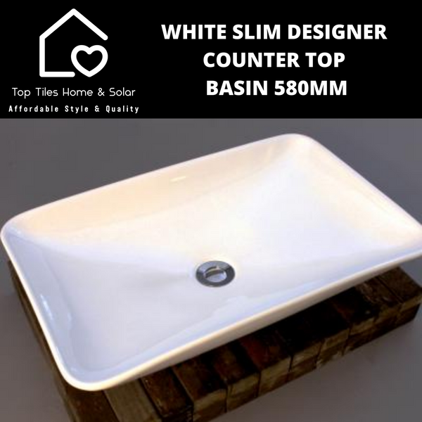 White Slim Designer Counter Top Basin 580mm