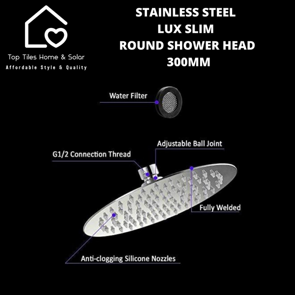 Stainless Steel Lux Slim Round Shower Head - 300mm