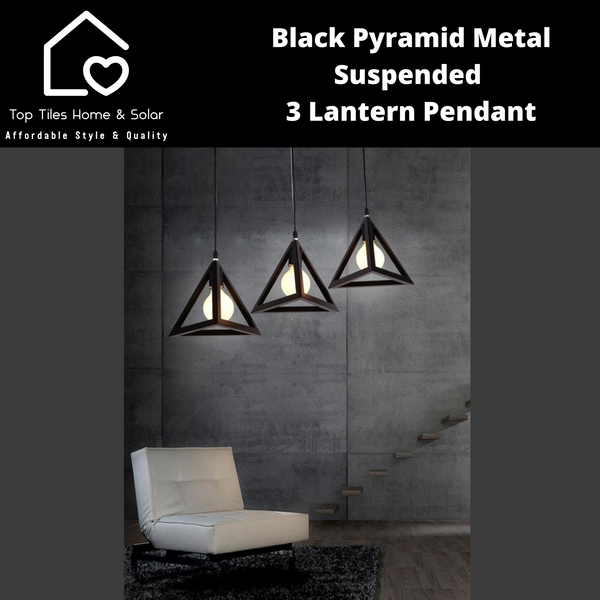 Black Pyramid Metal Suspended 3 Lantern Pendant