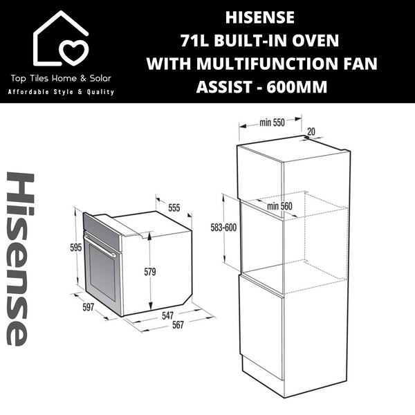 Hisense 71L Built-in Oven with Multifunction Fan Assist - 60cm