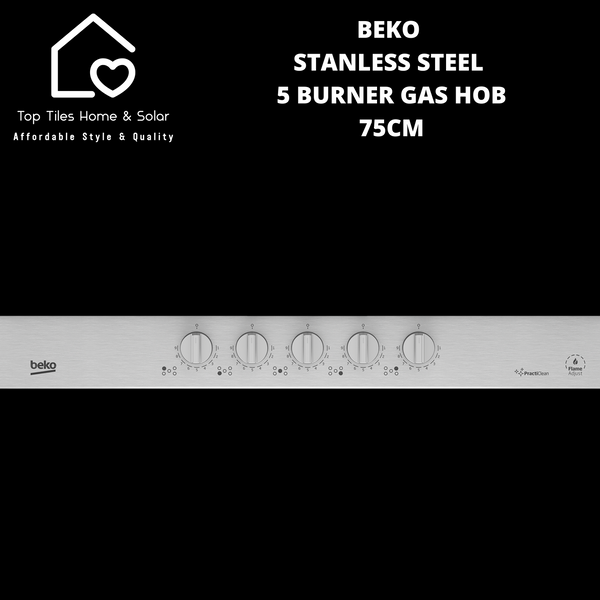 Beko Stainless Steel 5 Burner Gas Hob - 75cm
