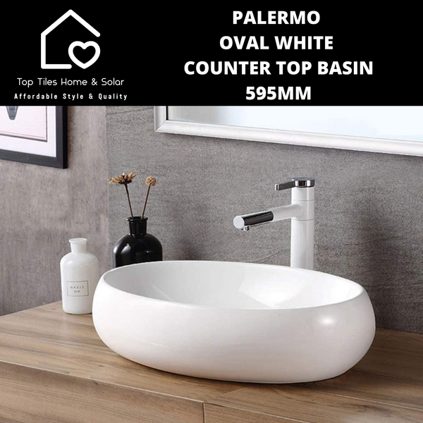 Palermo Oval White Counter Top Basin - 595mm