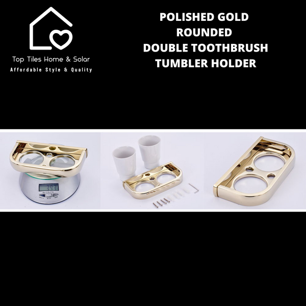 Polished Gold Rounded Double Toothbrush Tumbler Holder