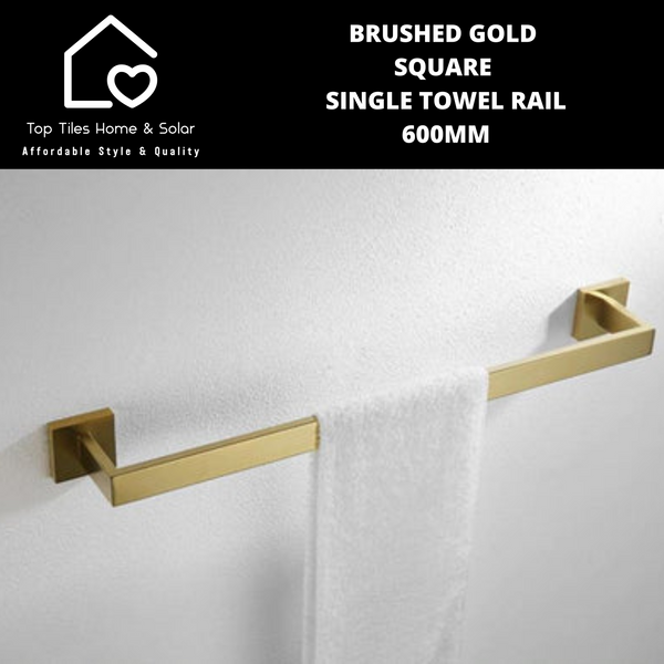 Brushed Gold Square Single Towel Rail - 600mm