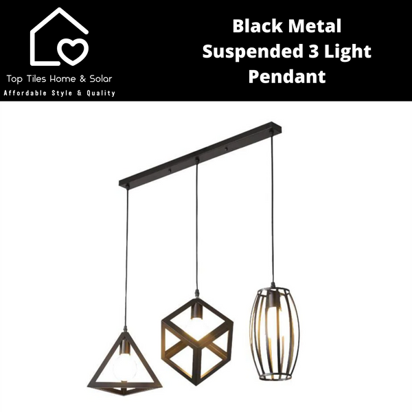 Black Metal Suspended 3 Light Pendant