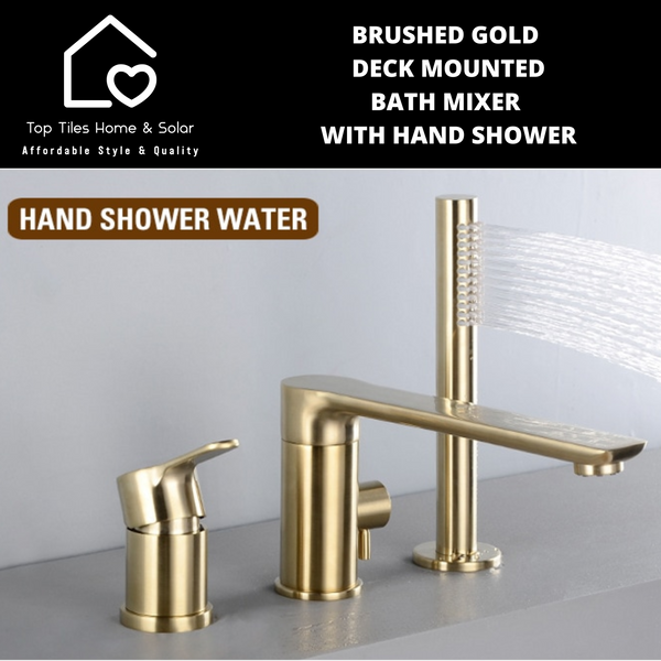 Brushed Gold Deck Mounted Bath Mixer With Hand Shower