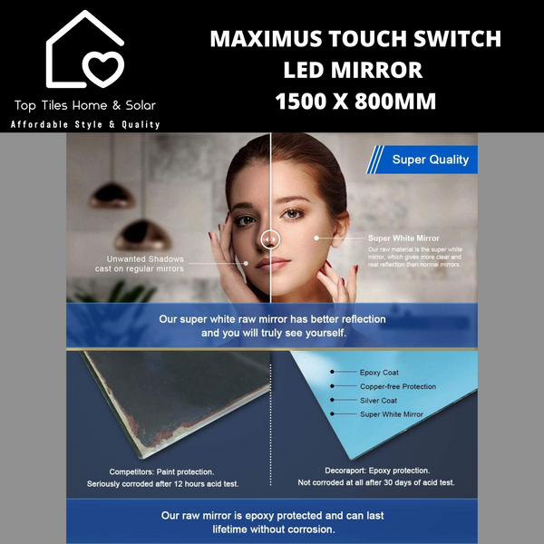 Maximus Lunar Touch Switch Led Mirror 1500 x 800mm