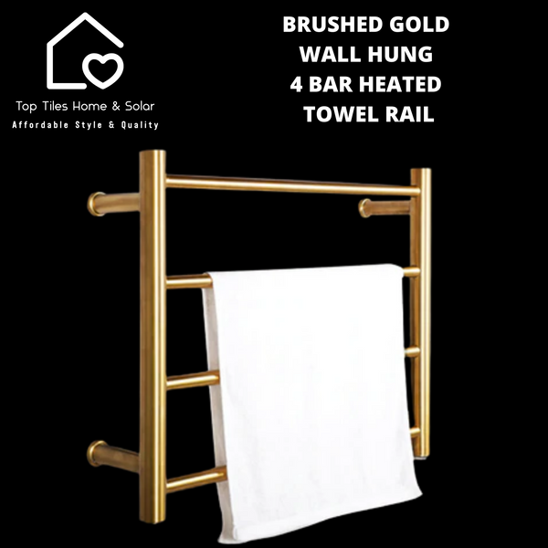 Brushed Gold Wall Hung 4 Bar Heated Towel Rail