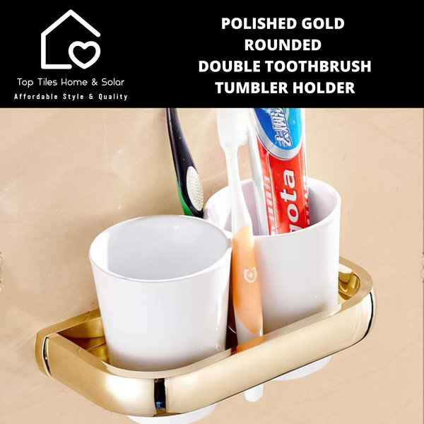 Polished Gold Rounded Double Toothbrush Tumbler Holder