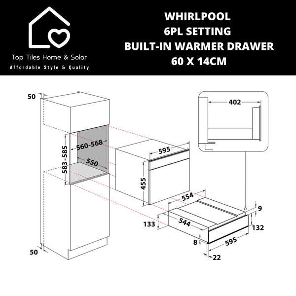 Whirlpool 6pl Setting Built-In Warmer Drawer - 60 x 14cm