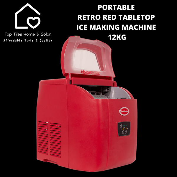 Portable Retro Red Tabletop Ice Making Machine - 12kg