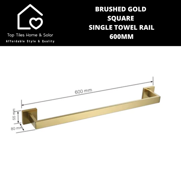 Brushed Gold Square Single Towel Rail - 600mm