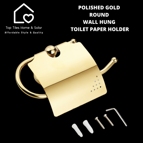 Polished Gold Round Wall Hung Toilet Paper Holder