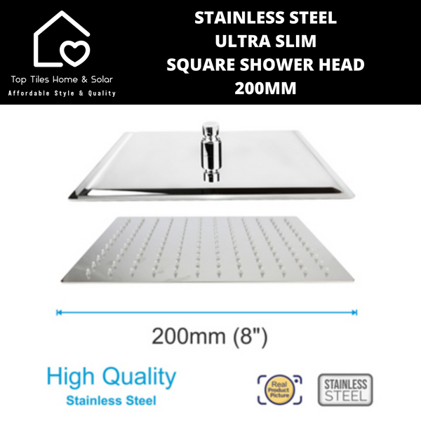 Stainless Steel Ultra Slim Square Shower Head - 200mm