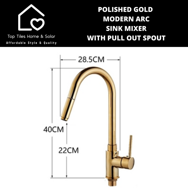 Polished Gold Modern Arc Sink Mixer with Pull Out Spout