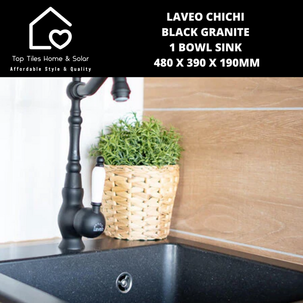 Laveo Chichi Black Granite 1 Bowl Sink - 480 x 390 x 190mm