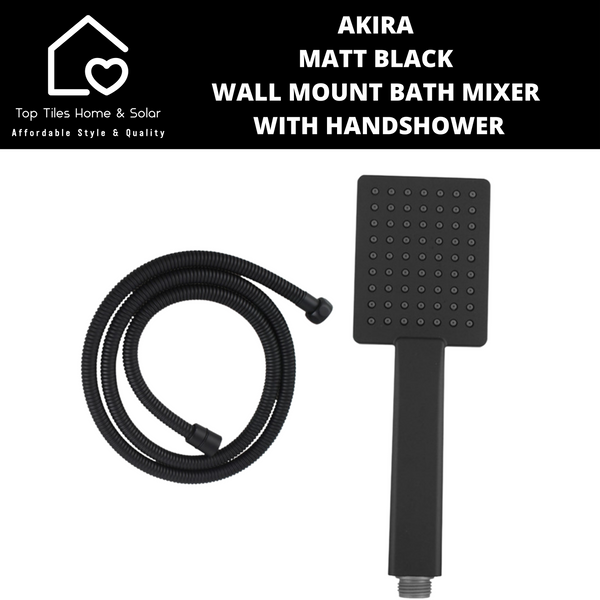 Akira Matt Black Wall Mount Bath Mixer With Handshower