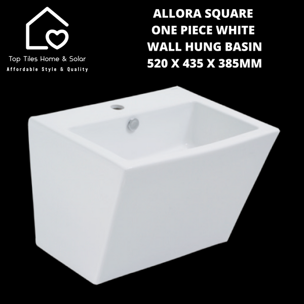 Allora Square One Piece White Wall Hung Basin - 520 x 435 x 385mm