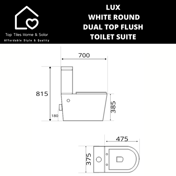 Lux White Round Dual Top Flush Toilet Suite