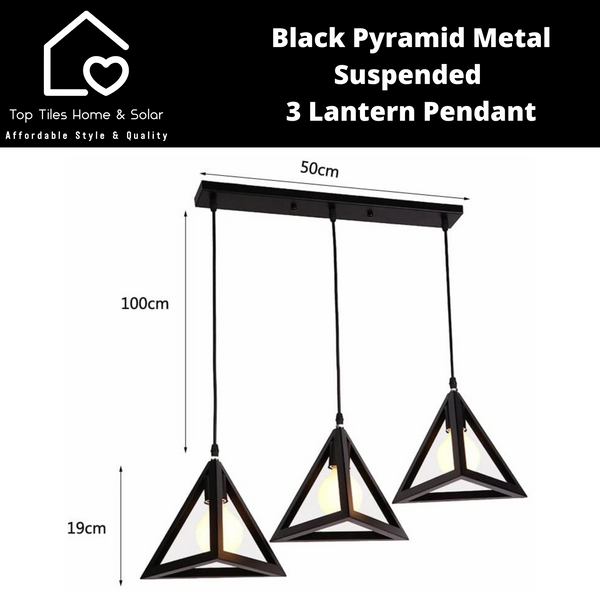 Black Pyramid Metal Suspended 3 Lantern Pendant