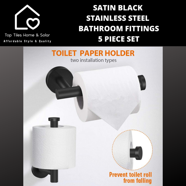 Satin Black Stainless Steel Bathroom Fittings - 5 Piece Set