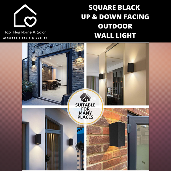 Square Black Up & Down Facing Outdoor Wall Light