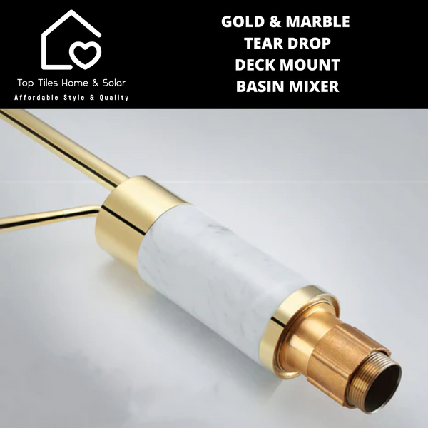 Gold & Marble Tear Drop Deck Mount Basin Mixer