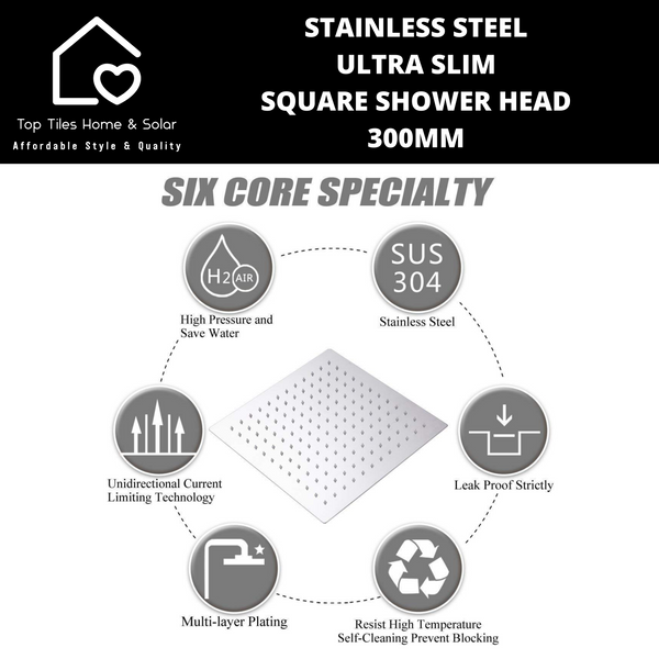 Stainless Steel Ultra Slim Square Shower Head - 300mm