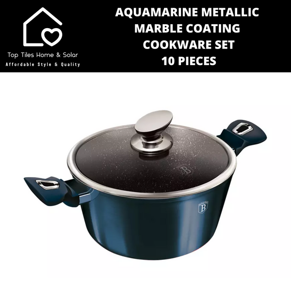 Aquamarine Metallic Marble Coating Cookware Set - 10 Pieces
