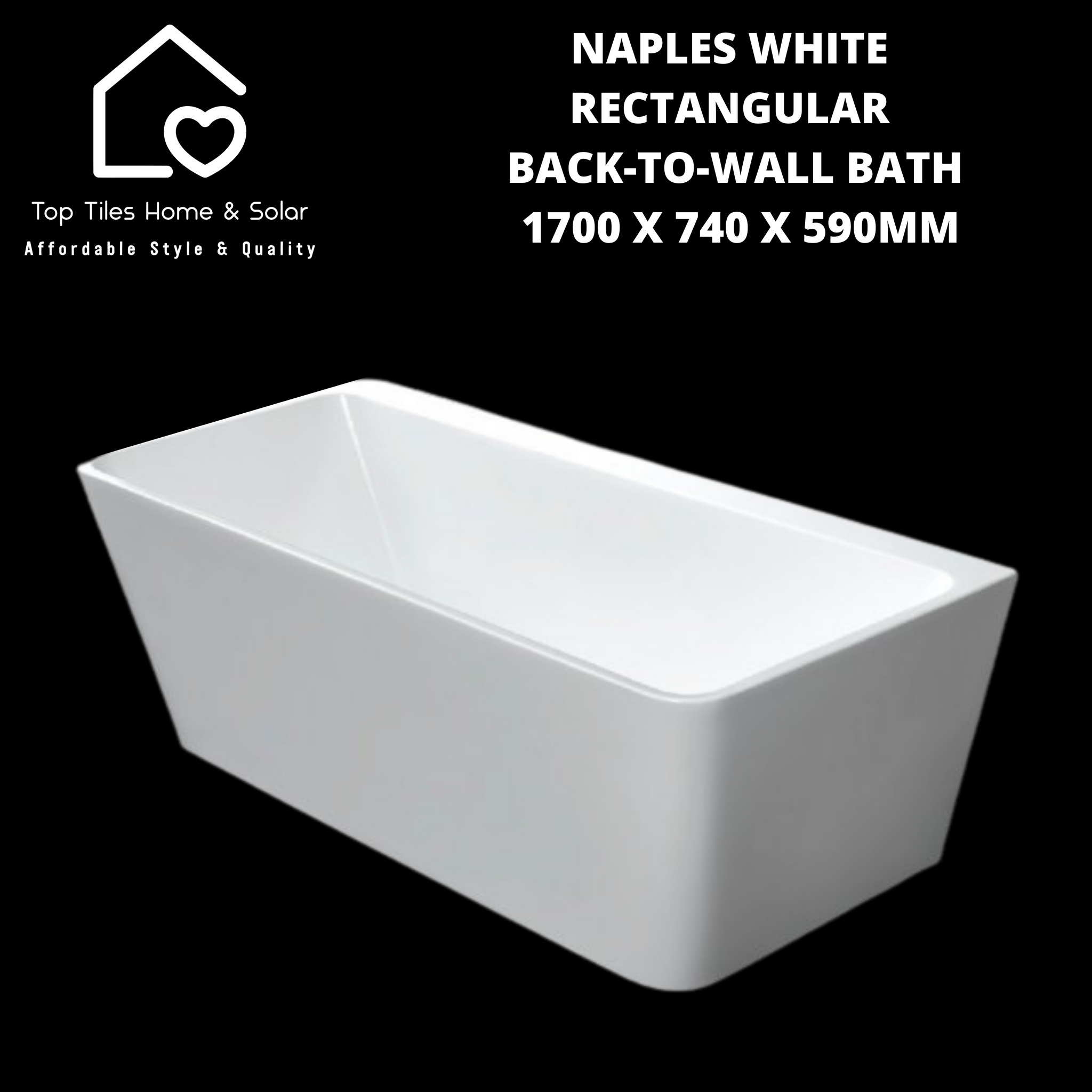 Naples White Rectangular Back-To-Wall Bath - 1700 x 740 x 590mm
