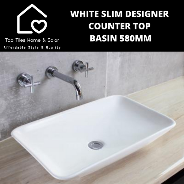White Slim Designer Counter Top Basin 580mm