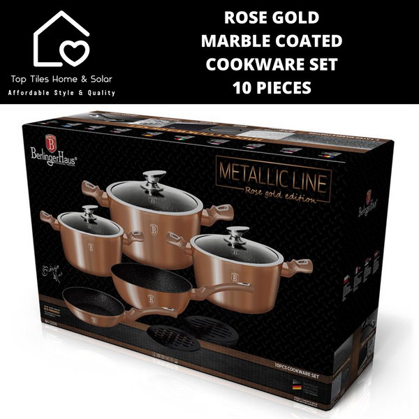Rose Gold Marble Coated Cookware Set - 10 Pieces