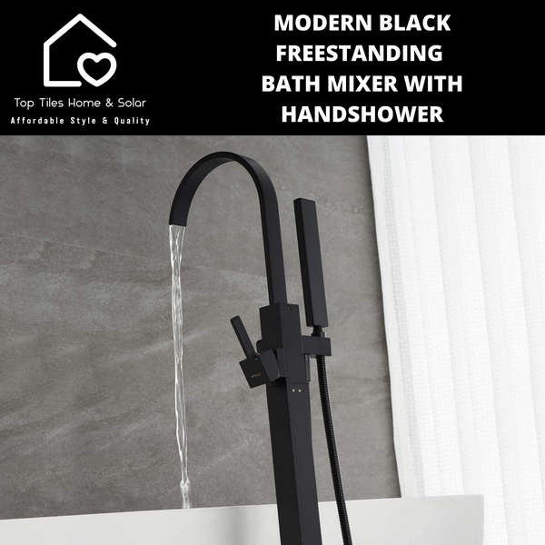 Modern Black Square Freestanding Bath Mixer With Handshower