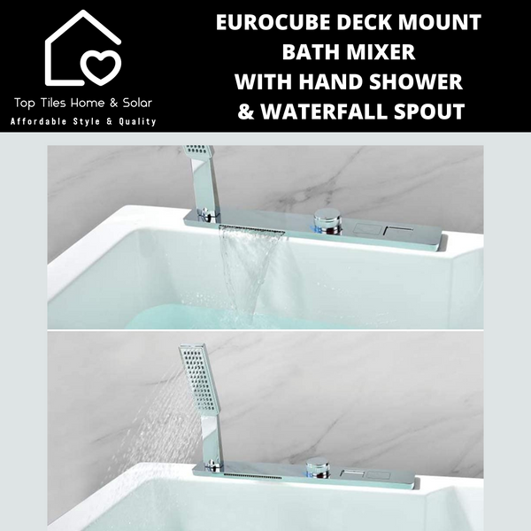 Eurocube Deck Mount Bath Mixer With Hand Shower & Waterfall Spout