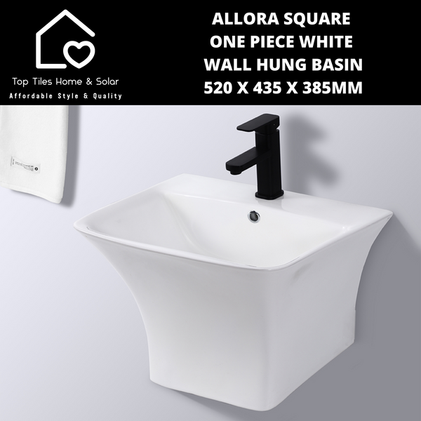 Allora Curved One Piece White Wall Hung Basin - 530 x 440 x 360mm