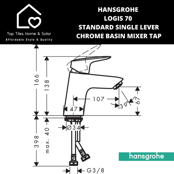 Hansgrohe Logis 70 Standard Single Lever Chrome Basin Mixer Tap
