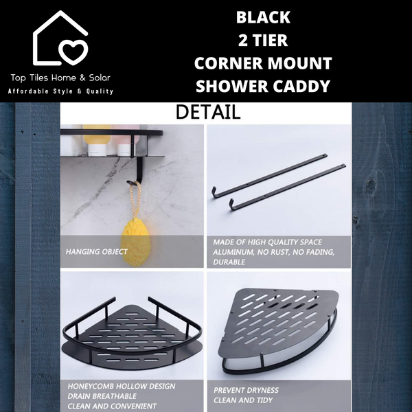 Black 2 Tier Corner Mount Shower Caddy