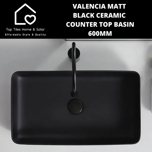 Valencia Matt Black Ceramic Counter Top Basin - 600mm