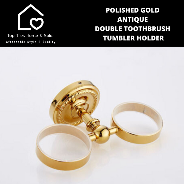 Polished Gold Antique Double Toothbrush Tumbler Holder