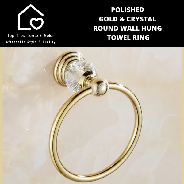 Polished Gold & Crystal Round Wall Hung Towel Ring