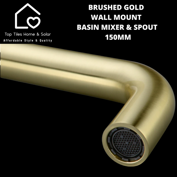Brushed Gold Wall Mount Basin Mixer With Swivel Spout - 150mm