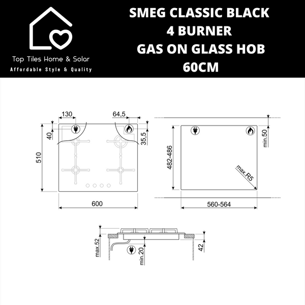 Smeg Classic Black 4 Burner Gas on Glass Hob - 60cm