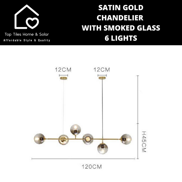 Satin Gold Chandelier with Smoked Glass - 6 Lights