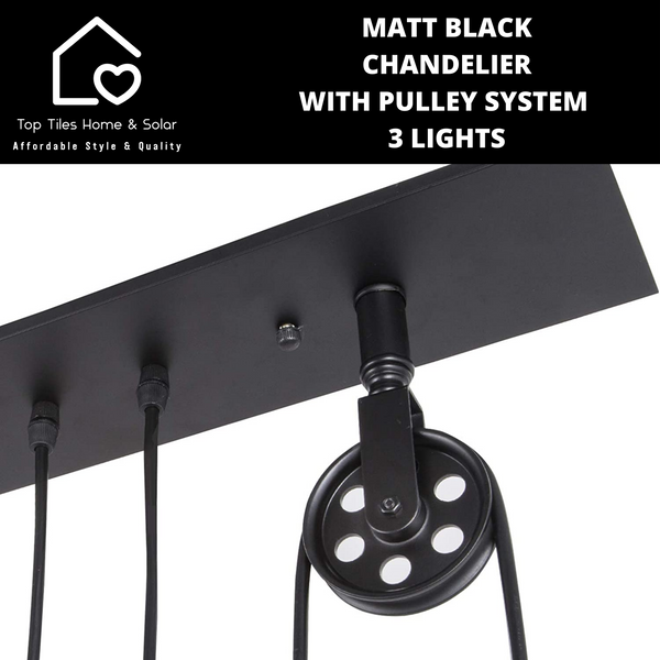 Matt Black Chandelier With Pulley System - 3 Lights