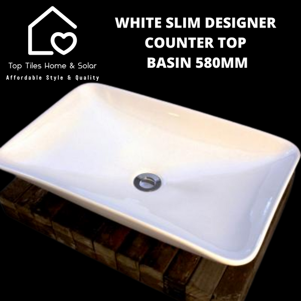 White Slim Designer Counter Top Basin 580mm