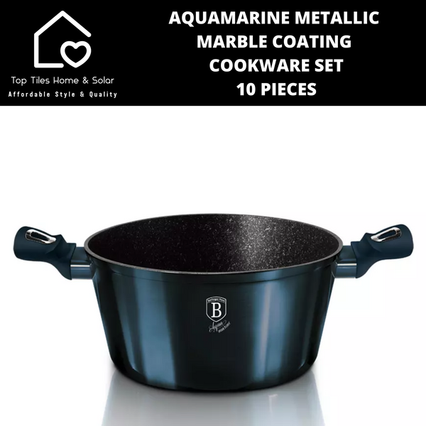 Aquamarine Metallic Marble Coating Cookware Set - 10 Pieces